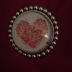 Pink/red Heart in Glass Dome Pin Brooch